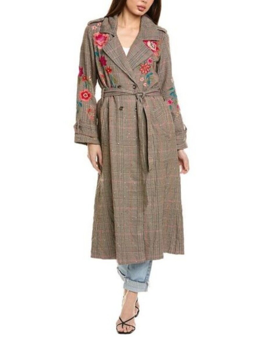 Johnny Was Womens Malina Plaid Trench Coat - Picture 2 of 9